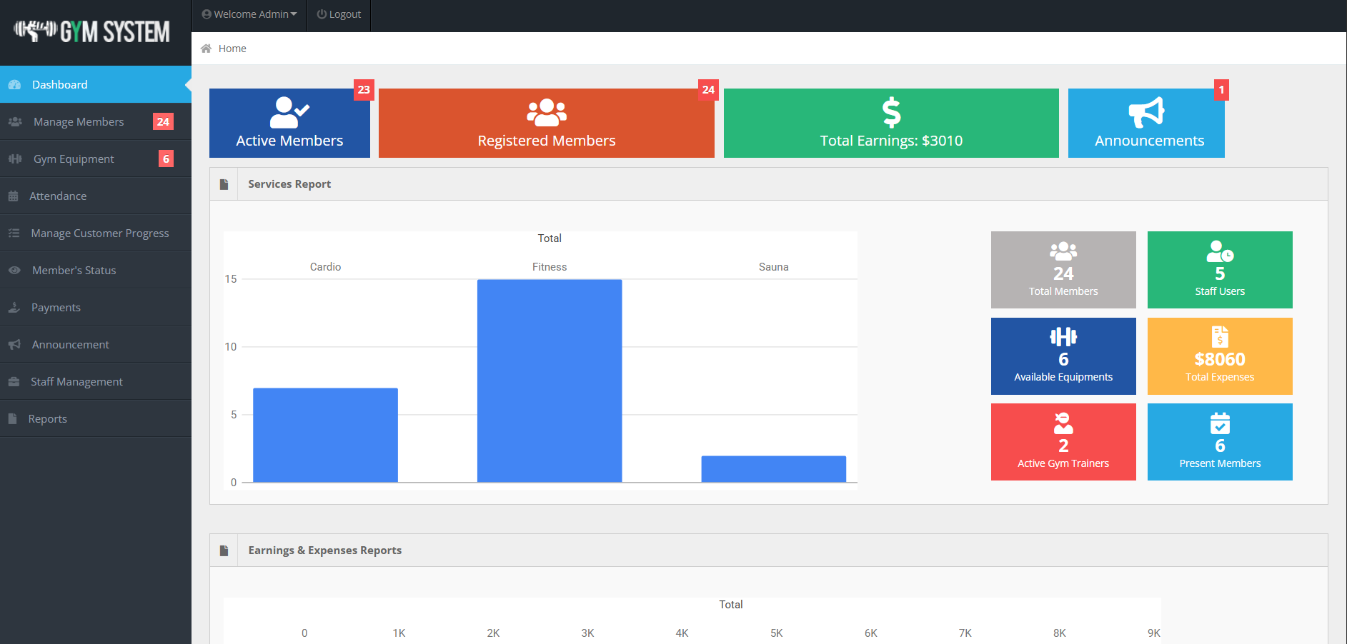 Gym management system project preview